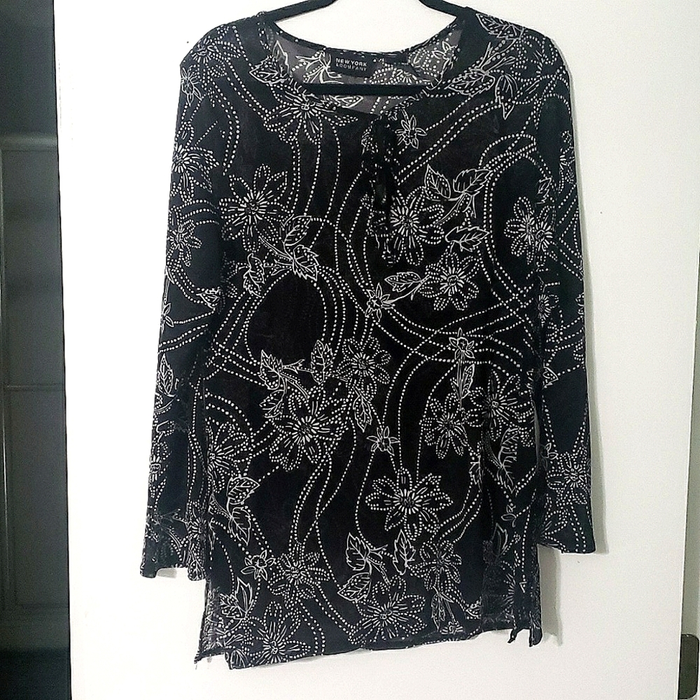 Sheer black and white tunic top